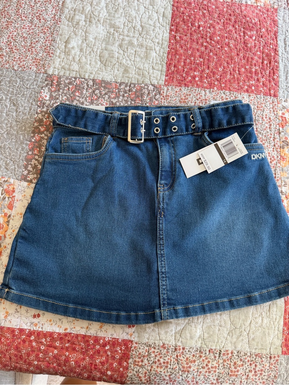 DKNY Blue Denim Belted Mini Skort